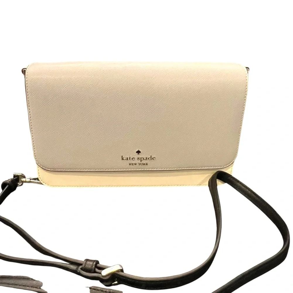 Kate Spade Madison Leather Colorblock Flap Crossbody Bag Credit Card Wallet Grey